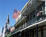 Wrought iron balconies in the French Quarter, New Orleans, Louisiana, United States of America, North Ameirca