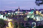 City skyline at dusk, Luxembourg City, Luxembourg, Europe