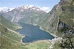 Geiranger Fjord seen from Flydalsgjuvet, Western Fiordlands, Norway, Scandinaiva, Europe