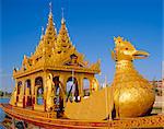 Golden barge, Inle Lake, Myanmar (Burma), Asia