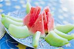 Slices of melon, commonly served as dessert in Moroccan restaurants, Marrakech, Morocco, North Africa