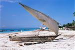 Dhow on the beach at Nungwi, island of Zanzibar, Tanzania, East Africa, Africa