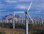 Wind turbines producing electricity on a wind farm in California, United States of America, North America