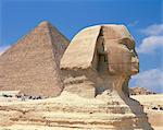 Le grand Sphinx et une des pyramides à Gizeh, patrimoine mondial de l'UNESCO, le Caire, Egypte, Afrique du Nord, Afrique