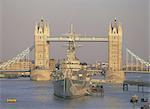 River Thames, Tower Bridge and HMS Belfast, London, England, United Kingdom, Europe