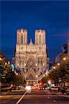 Cathédrale, patrimoine mondial UNESCO, at night, Reims, Haute Marne, France, Europe
