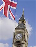 Big Ben and Union Jack flag, Houses of Parliament, Westminster, London, England, United Kingdom, Europe