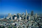 Toits de la ville avec des gratte-ciels du centre-ville vu de Coit Tower sur Telegraph Hill à l'été 1998, à San Francisco, Californie, États-Unis d'Amérique, l'Amérique du Nord