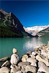 View to Mount Victoria across the emerald waters of Lake Louise, in summer, Banff National Park, UNESCO World Heritage Site, Alberta, Canada, North America