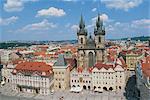 Skyline including the Tyn Church on the Old Town Square in the city of Prague, UNESCO World Heritage Site, Czech Republic, Europe