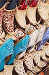 Curly toed slippers for sale in Bur Dubai Souk, Dubai, United Arab Emirates, Middle East