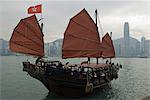 One of the last remaining Chinese sailing junks on Victoria Harbour, Hong Kong, China, Asia