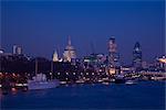 St. Paul's Cathedral and the City of London skyline at night, London, England, United Kingdom, Europe