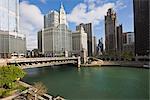 The Wrigley Building, center, North Michigan Avenue and Chicago River, Chicago, Illinois, United States of America, North America