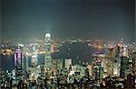 Skyline et Victoria Harbour, dans la nuit de la crête, île de Hong Kong, Hong Kong, Chine, Asie