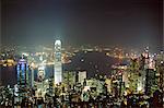 Hong Kong skyline by night from the Peak on Hong Kong Island, Hong Kong, China, Asia