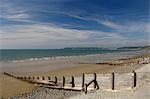 Wooden groyne on the beach at Amroth, Pembrokeshire, Wales, United Kingdom, Europe