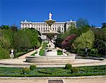 Fountain and gardens in front of the Royal Palace (Palacio Real), in Madrid, Spain, Europe