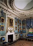 Blue Boudoir including a copy of Holbein's portrait of Henry VIII, Warwick Castle, Warwickshire, England, United Kingdom, Europe