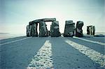 Stonehenge, UNESCO World Heritage Site, in winter snow, Wiltshire, England, United Kingdom, Europe