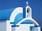 Detail from a typical blue and white church, Rhodes, Dodecanese Islands, Greek Islands, Greece, Europe