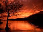 Red sky at sunset, Coniston Water, Consiton, Lake District, Cumbria, England, United Kingdom, Europe