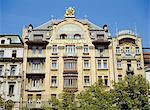 The Art Nouveau facade of the Grand Hotel d'Europe, Wenceslas Square, Prague, Czech Republic, Europe