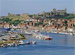 Harbour, abbey and St. Mary's church, Whitby, Yorkshire, England, United Kingdom, Europe