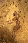 Rock paintings of decorated woman and children on cave, Tassili n'Ajjer, UNESCO World Heritage Site, Algeria, North Africa, Africa