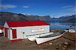Hudson Bay Firmengebäude, Pangnitung, Baffin Island, kanadische Arktis, Kanada, Nordamerika