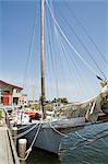 Restored historic Skipjack sailing boat, Chesapeake Bay Maritime Museum, St. Michaels, Talbot County, Miles River, Chesapeake Bay area, Maryland, United States of America, North America
