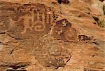Petroglyphs drawn in sandstone by Anasazi indians around 500AD, Valley of Fire State Park, Nevada, United States of America