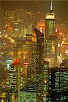 Aerial view of Hong Kong skyscrapers at night, China