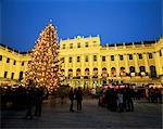 Arbre de Noël en face du Palais de Schönbrunn à la nuit tombante, patrimoine mondial UNESCO, Vienne, Autriche, Europe