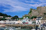 Mount Orgueil Castle and harbour, Gorey, Grouville, Jersey, Channel Islands, United Kingdom, Europe