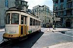 Tram in the Baixa district, Lisbon, Portugal, Europe