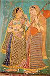 Wall painting in the palace, Bundi, Rajasthan, India, Asia