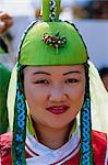 Portrait of a woman at the Naadam Festival, Ulaan Baatar (Ulan Bator), Mongolia, Asia
