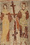 Gros plan des peintures murales (fresques), de l'empereur Constantine et Teodosia tenant la vraie Croix, St. Barbara Church, Goreme Musée, Goreme, patrimoine mondial de l'UNESCO, Cappadoce, Anatolie, Turquie, Asie mineure, Eurasie
