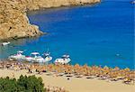 Aerial view of Super Paradise beach, Mykonos, Cyclades islands, Greece, Mediterranean, Europe