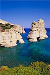 Volcanic rock formations on south eastern coast, Kleftiko, Milos, Cyclades islands, Greece, Mediterranean, Europe