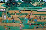 Champs de peinture de personnes récolte de riz, Musée Neka, Ubud, l'île de Bali, en Indonésie, Asie du sud-est, Asie