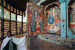 Paintings and interior in the Ura Kedane Meheriet (Kidene Mehret) (Ura Kidanemereth) Christian church, Zege peninsula, Lake Tana, Gondar region, Ethiopia, Africa