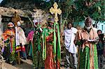 Procession of Christian men and crosses, Rameaux festival, Axoum (Axum) (Aksum), Tigre region, Ethiopia, Africa