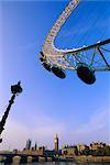 The London Eye (Millennium Wheel), River Thames and Houses of Parliament and Big Ben in background, London, England, United Kingdom, Europe