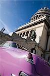 Pink car at Capitolio National, Havana, Cuba, West Indies