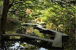 Pond and walkway in Oyama jinja shrine, Kanazawa, Ishikawa prefecture, Japan, Asia