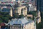 Aerial view of the Russian Orthodox Church, 1884, and Freedom Monument, Riga, Latvia, Baltic States, Europe