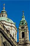 Cupola and tower of the Baroque St. Nicholas Church, Mala Strana, Prague, Czech Republic, Europe