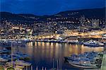 Front de mer dans la nuit, Monte Carlo, Principauté de Monaco, Côte d'Azur, Méditerranée, Europe